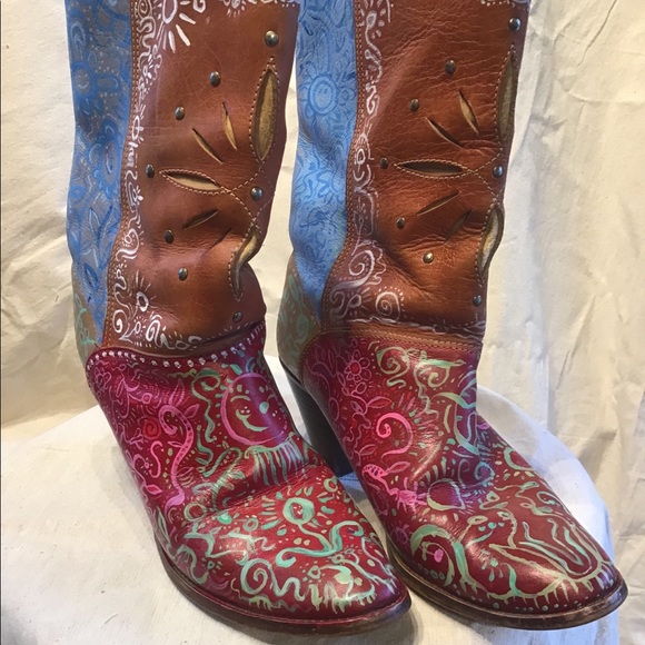 HAND PAINTED COWBOY BOOTS for people - Picture 2 of 4